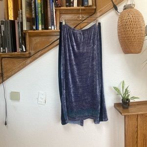 Velvet Velour Blue fish hand printed maxi skirt